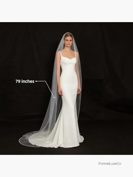 Beaded Fingertip Wedding Veil Hand-Sewn Pearls Crystals Tulle One Tier Chapel main image 5